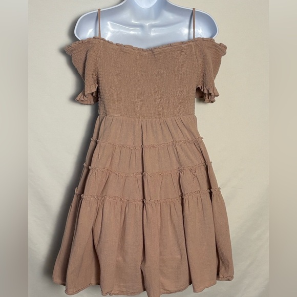 Free People Boho Mauve Off Shoulder Mini Dress- L - Picture 4 of 5